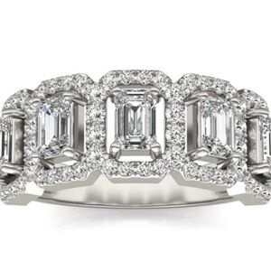 1 3/4 CTW Emerald Cut Lab Grown Diamond Halo Ring 14K White Gold Sz 7 $1650